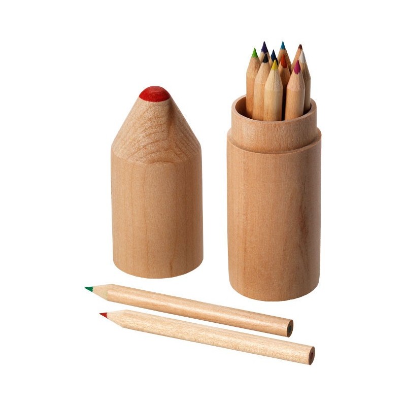 Boîte en bois personnalisée comprenant 12 mini crayons de couleur