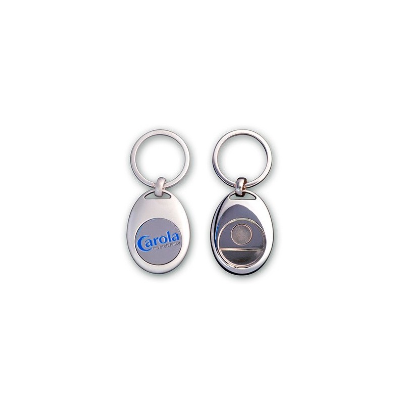 Porte-clés en zamac avec jeton métallique aimanté publicitaire