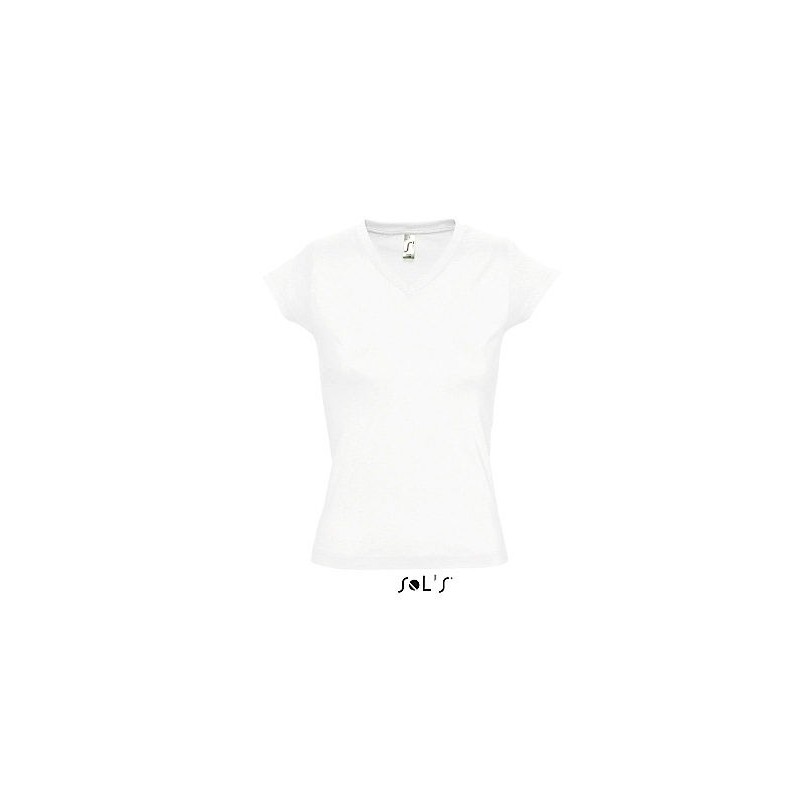 Tee-shirt publicitaire femme col V blanc "MOON"