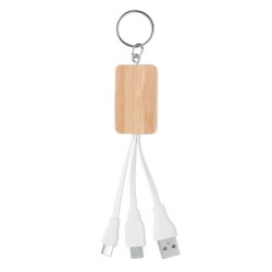 Porte-clés publicitaire avec câble de charge en bambou "CLAUER"