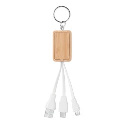 Porte-clés publicitaire avec câble de charge en bambou "CLAUER"