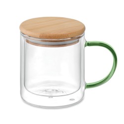 Tasse publicitaire en verre double paroi avec couvercle "FARBI"