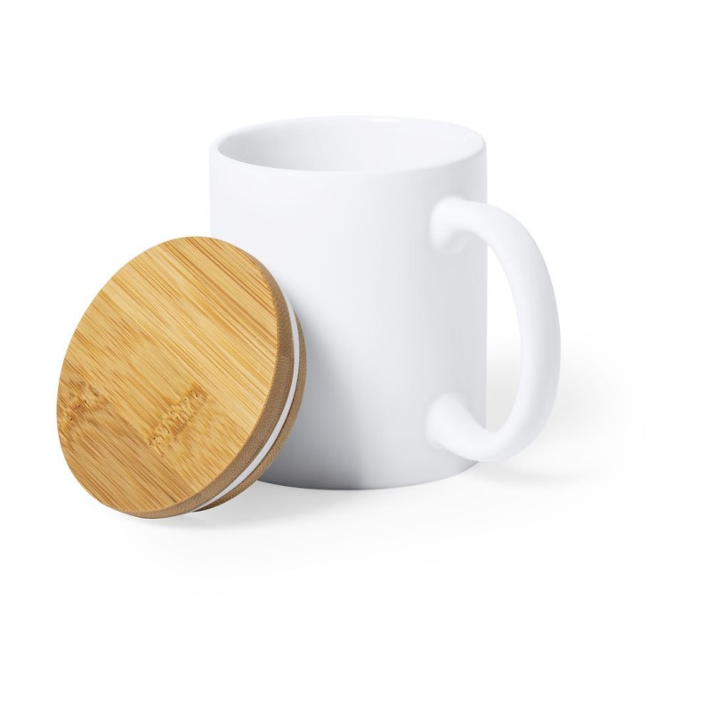 Tasse en céramique avec couvercle bambou personnalisable  "YOTEL"