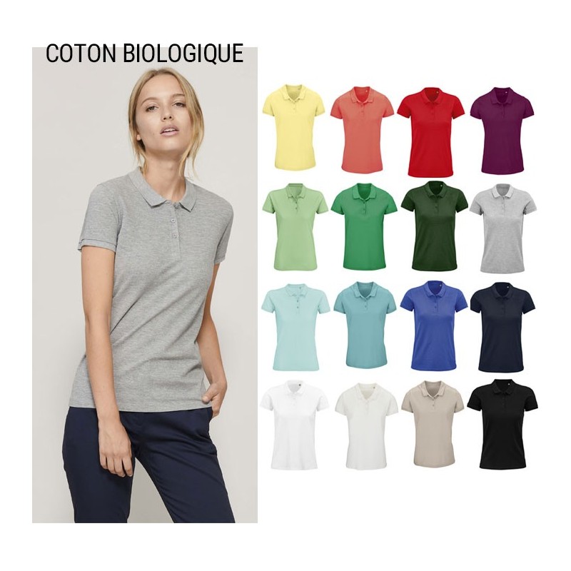 Polo publicitaire femme en coton biologique  - 7 coloris. PLANET