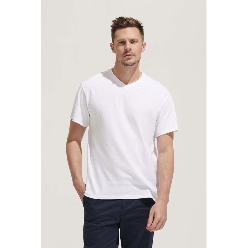 Tee-shirt homme publicitaire col V blanc VICTORY