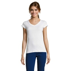Tee-shirt publicitaire femme col V blanc "MOON"