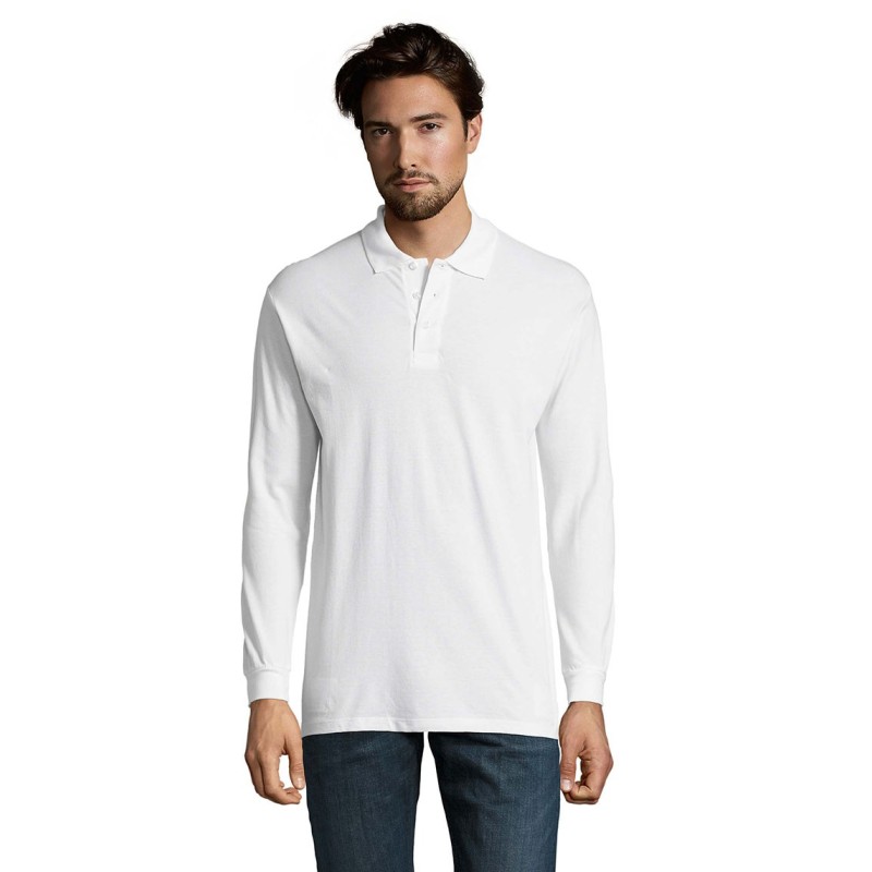 Polo Homme manches longues - Coloris : blanc. "STAR"