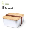 Lunch box publicitaire carrée en acier inox et couvercle bambou TUSVIK