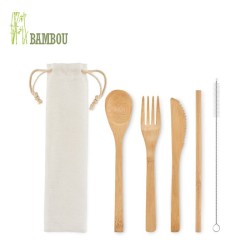 Set de couverts et paille publicitaire en bambou "SETSTRAW"