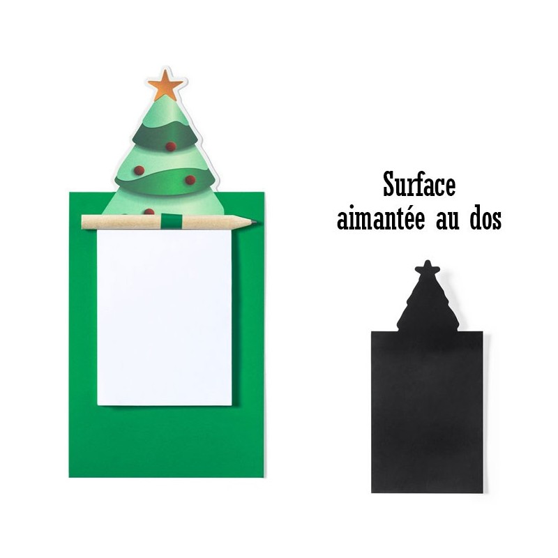 Mini bloc-notes publicitaire aimanté avec motif sapin de Noël "MONBO"