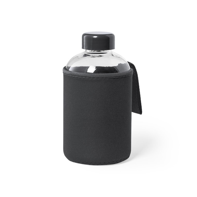 Bouteille en verre publicitaire de 60 cl avec housse néoprène "FLABER" Bouteille en verre publicitaire de 60 cl avec housse néoprène "FLABER"
