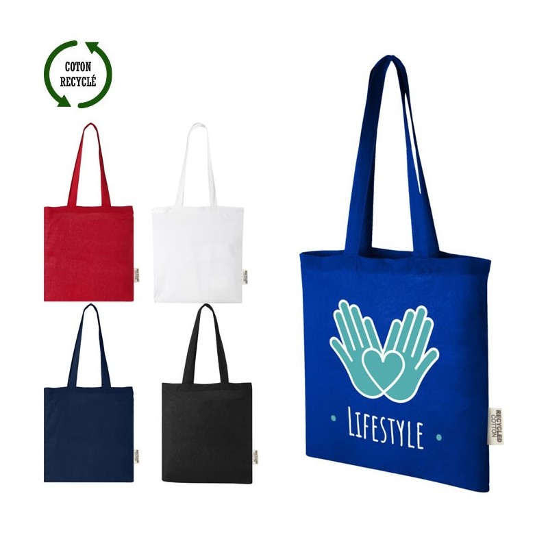 Sac shopping publicitaire 7 litres en coton recyclé MADRAS