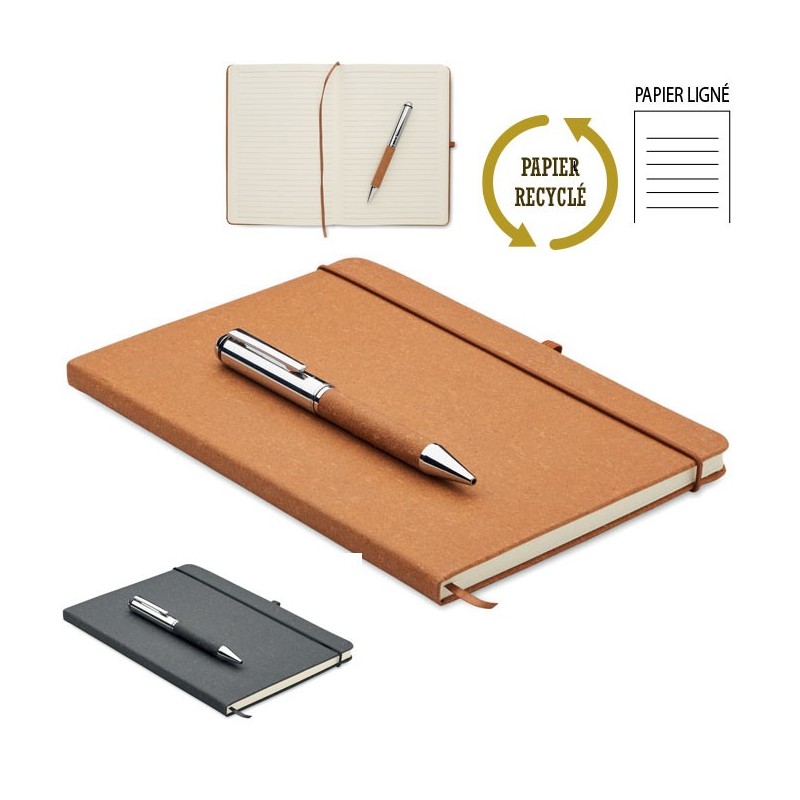 Coffret publicitaire avec carnet en cuir et stylo ELEGANOTE