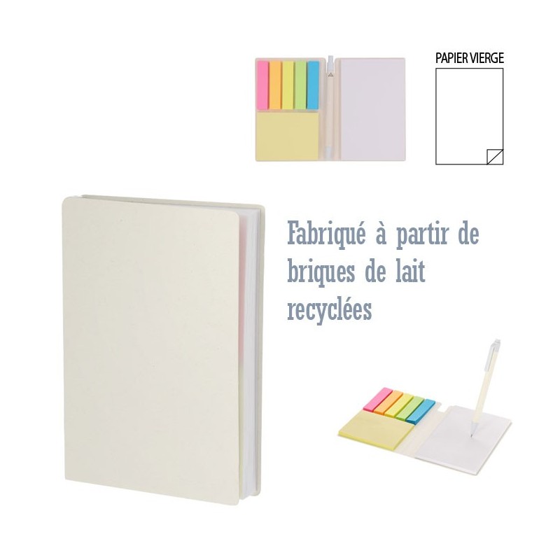 Bloc-notes publicitaire A6 avec feuillets repositionnables et stylo