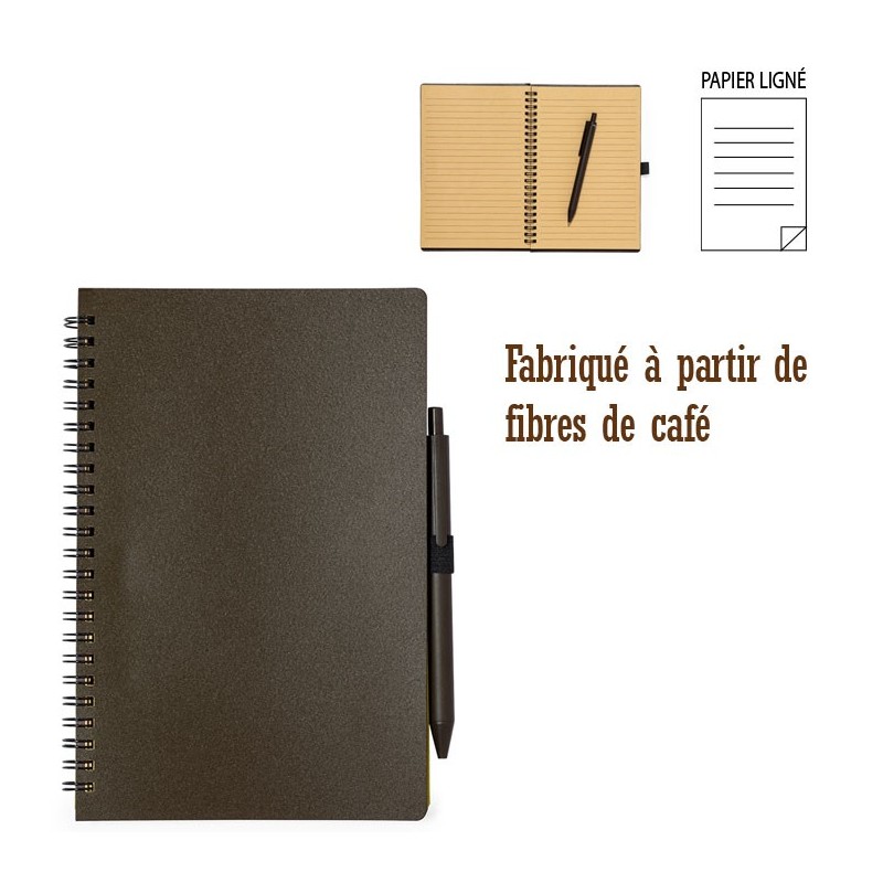 Carnet de notes publicitaire A5 avec couverture fibres de café ALANA