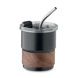 Mug 26 cl publicitaire en acier et bois avec paille  "MATE"