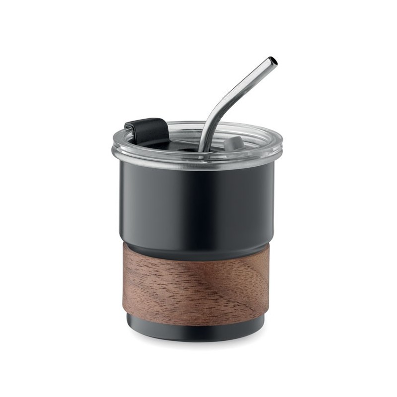 Mug 26 cl publicitaire en acier et bois avec paille  "MATE"