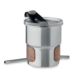 Mug 26 cl publicitaire en acier et bois avec paille  "MATE"