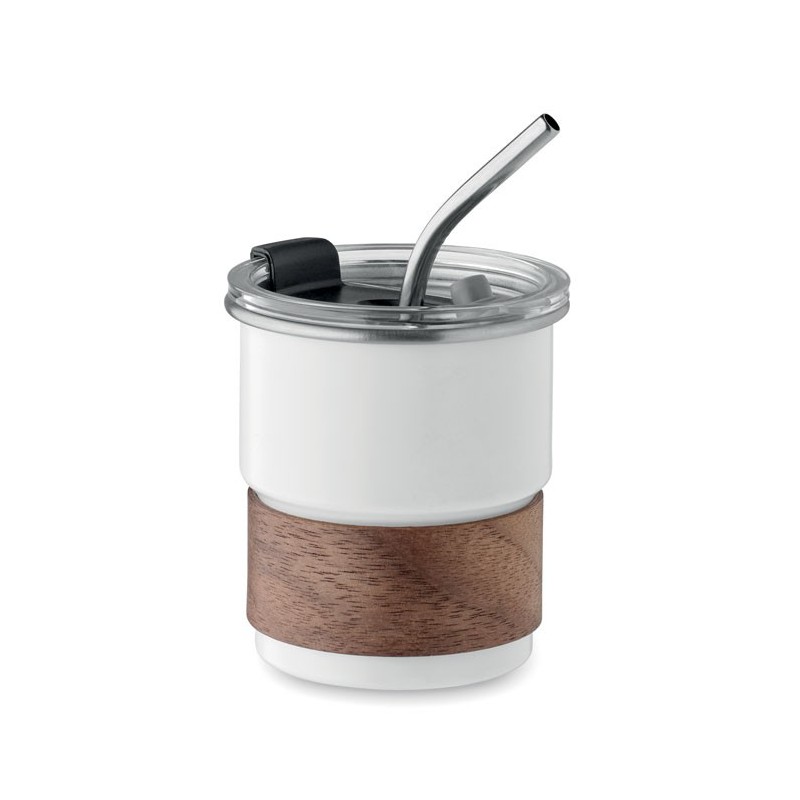 Mug 26 cl publicitaire en acier et bois avec paille  "MATE"