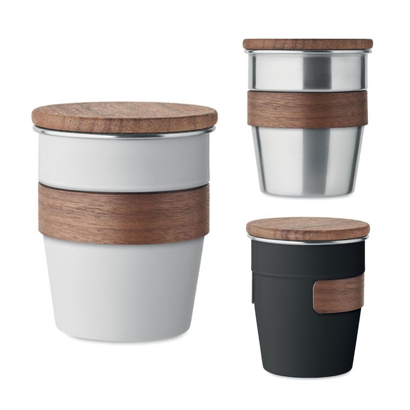 Mug publicitaire à emporter de 35 cl en acier recyclé et bois "WALNUT"