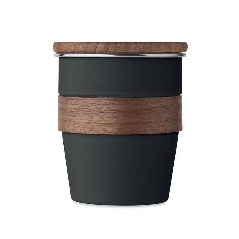 Mug publicitaire à emporter de 35 cl en acier recyclé et bois "WALNUT"