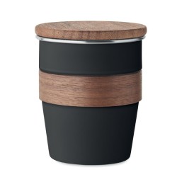 Mug publicitaire à emporter de 35 cl en acier recyclé et bois "WALNUT"