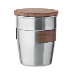 Mug publicitaire à emporter de 35 cl en acier recyclé et bois "WALNUT"