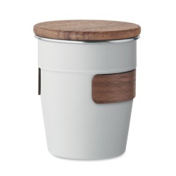 Mug publicitaire à emporter de 35 cl en acier recyclé et bois "WALNUT"