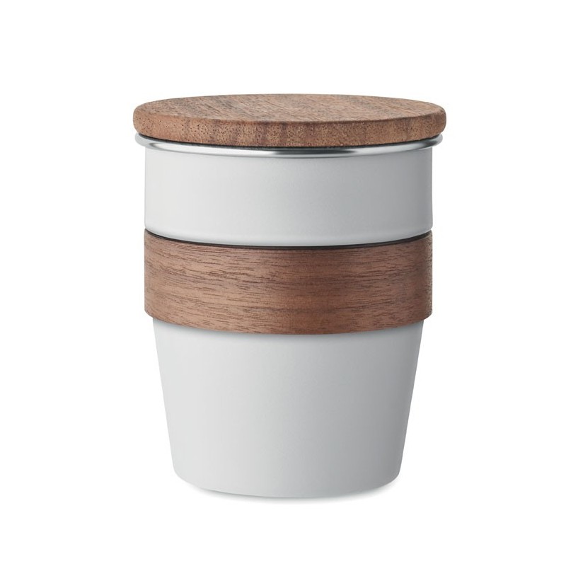 Mug publicitaire à emporter de 35 cl en acier recyclé et bois "WALNUT"