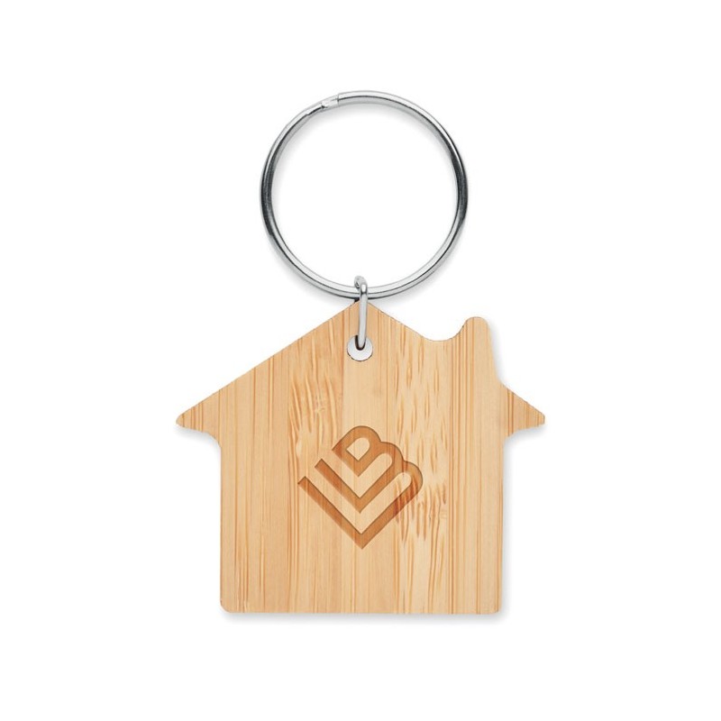 Porte-clés publicitaire en bambou en forme de maison "HOUSEBOO"