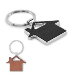 Porte-clés publicitaire maison en cuir recyclé & métal "LOUSE"