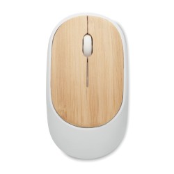 Souris publicitaire sans fil en plastique recyclé et bambou "CURVY BAM