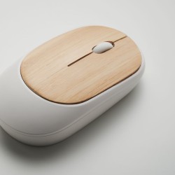 Souris publicitaire sans fil en plastique recyclé et bambou "CURVY BAM