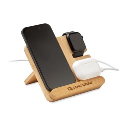 Station de charge personnalisable 3-en-1 en bambou "BOOGAR"