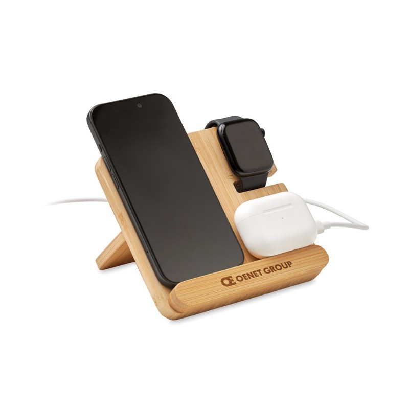 Station de charge personnalisable 3-en-1 en bambou "BOOGAR" Station de charge personnalisable 3-en-1 en bambou "BOOGAR"