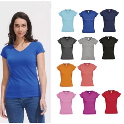 Tee-shirt publicitaire femme col V couleur MOON