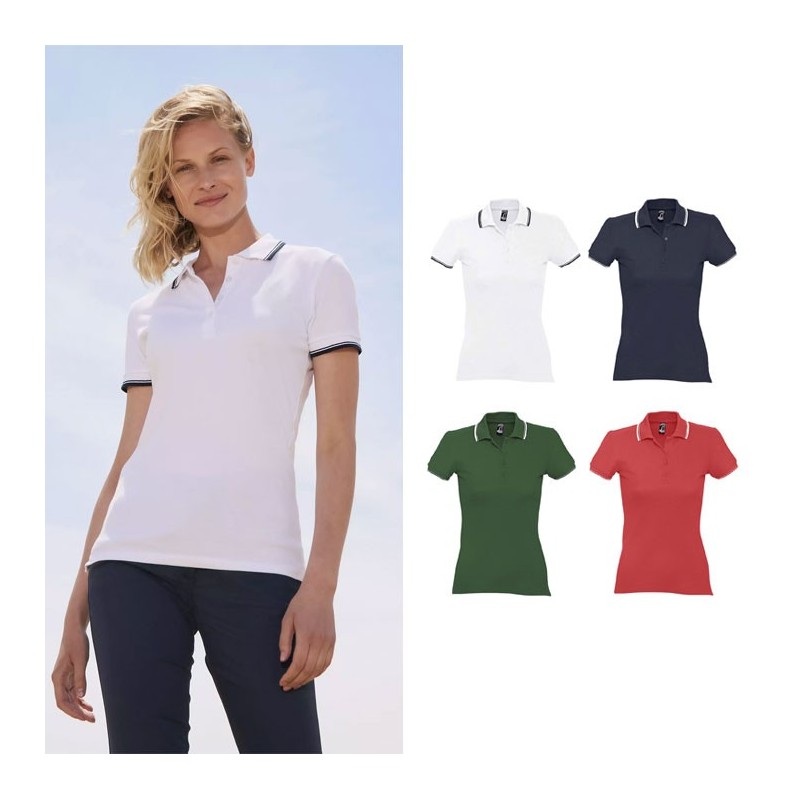 Polo Femme manches courtes avec bandes contrastées "PRACTICE" Polo Femme manches courtes avec bandes contrastées "PRACTICE"
