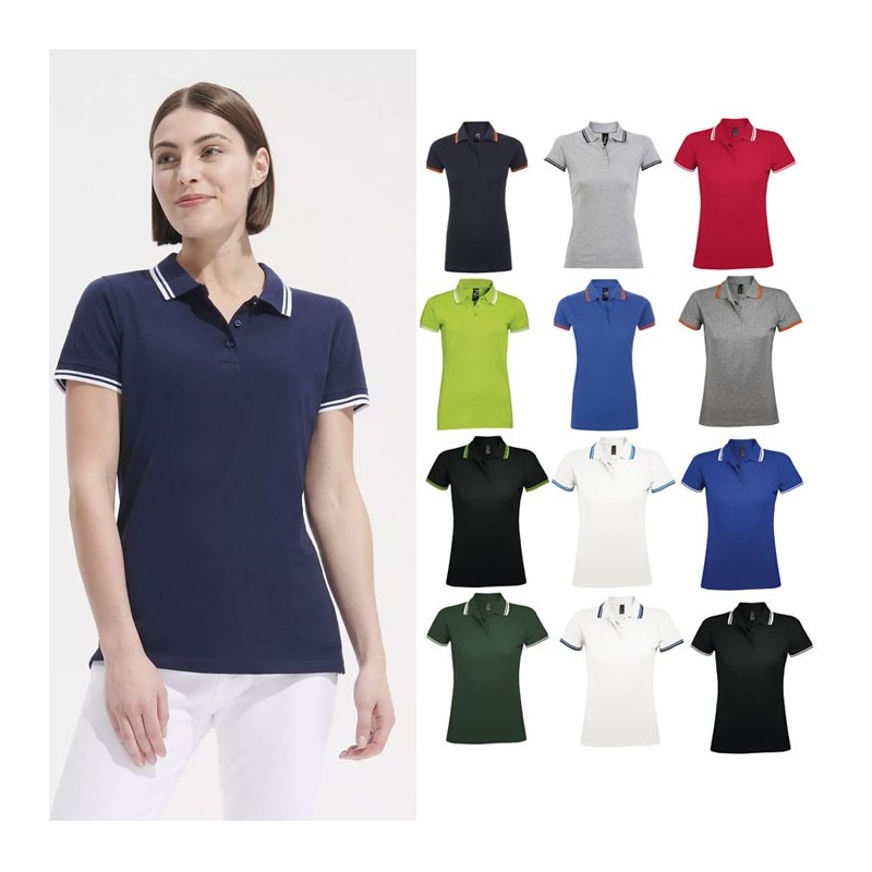 Polo femme manches courtes avec bandes contrastées "PASADENA"