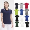PASADENA - Polo femme en maille piquée 200 g/m2. Rayures contrastées sur le col et les manches