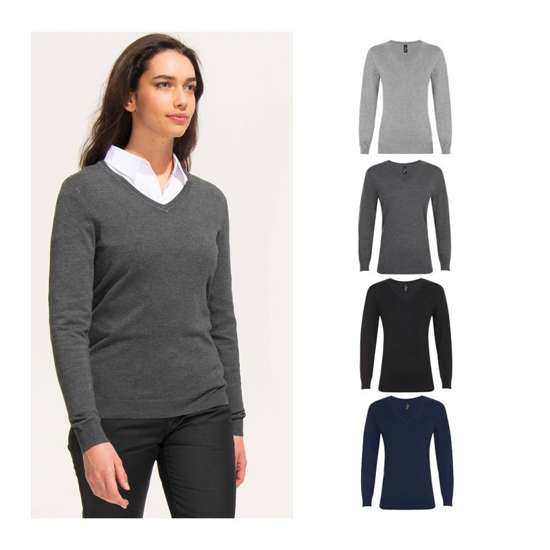 Pull col V femme personnalisable "GLORY" Pull col V femme personnalisable "GLORY"