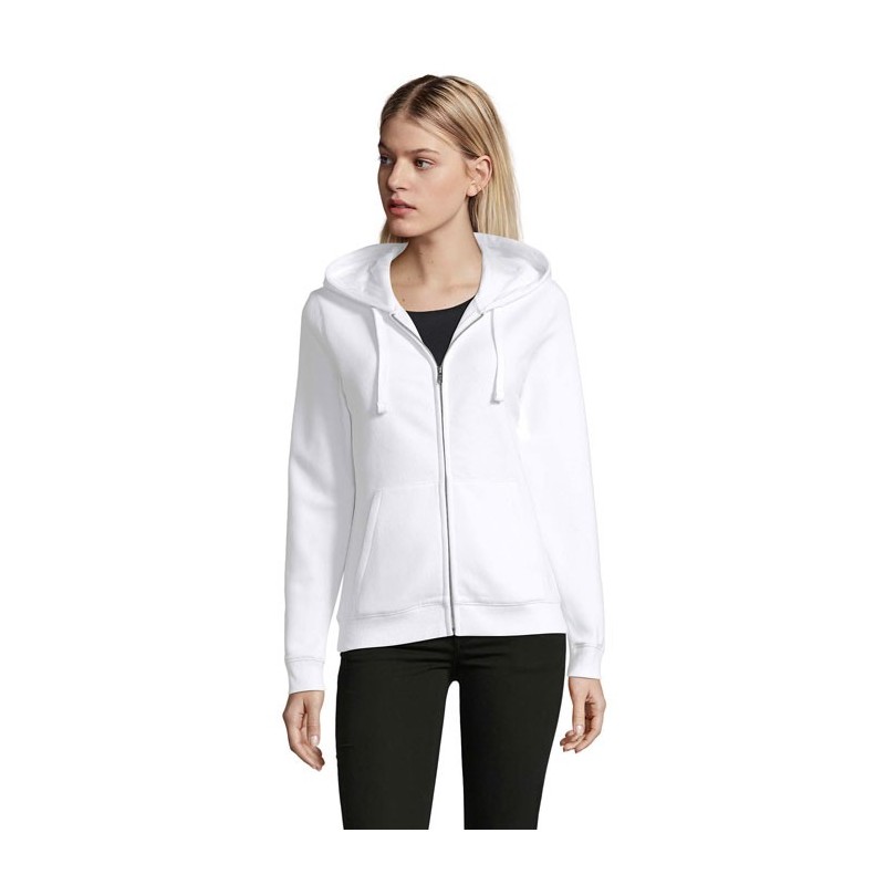 Veste publicitaire femme zippée en molleton avec capuche "SPIKE Blanc" Veste publicitaire femme zippée en molleton avec capuche "SPIKE Blanc"